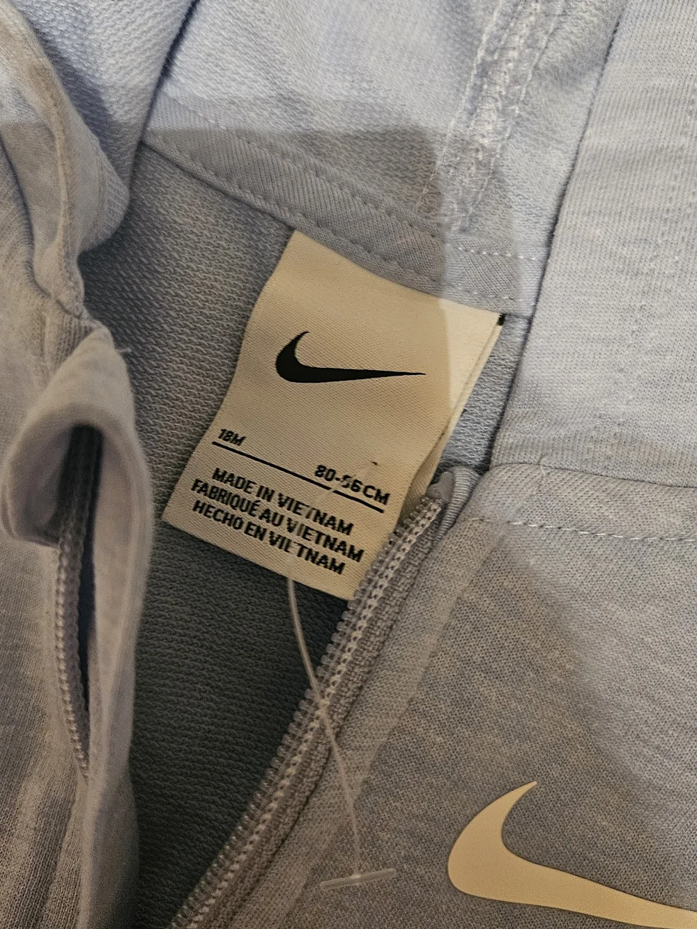 New Nike Light Blue Hooded Zip One-Piece Romper 18 months Outfit Set